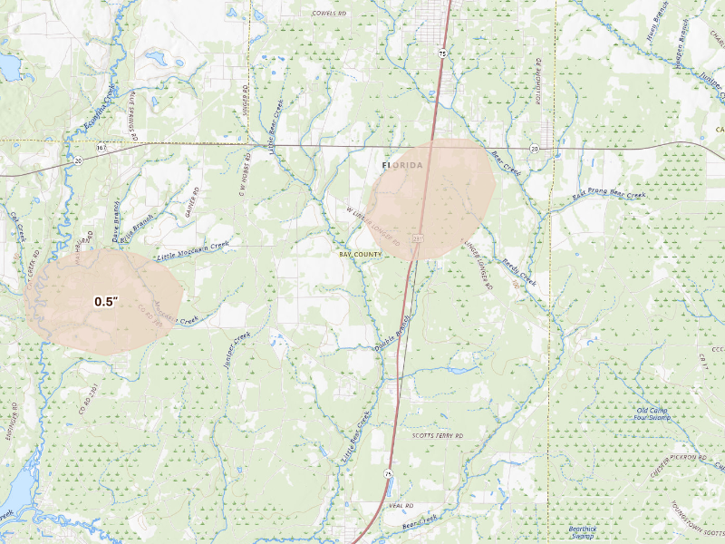 Radar-estimated hail-size map of the storm over Youngstown, FL