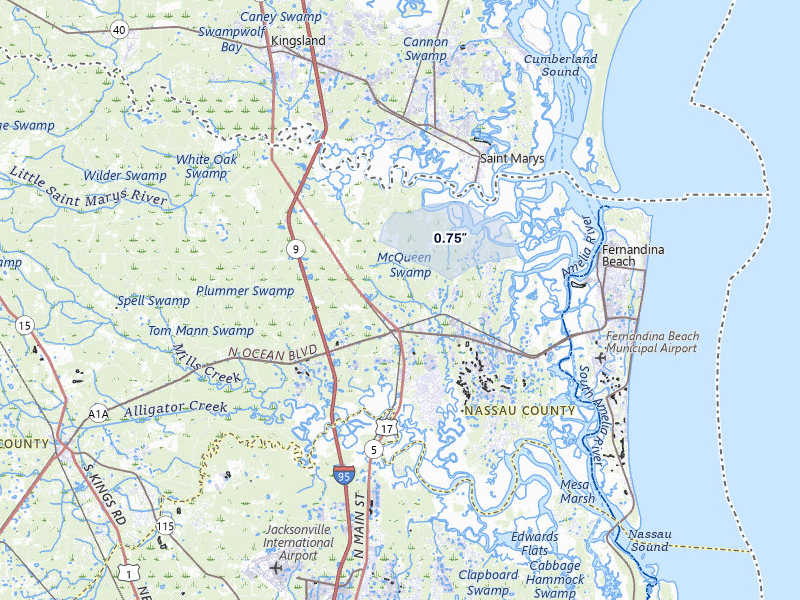 NEXRAD radar-signature map of the hail storm over Yulee, FL on Jul 7, 2026