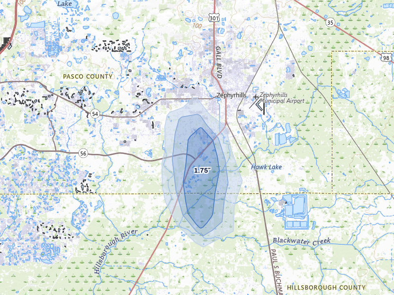 NEXRAD radar-signature map of the hail storm over Zephyrhills, FL on May 17, 2026