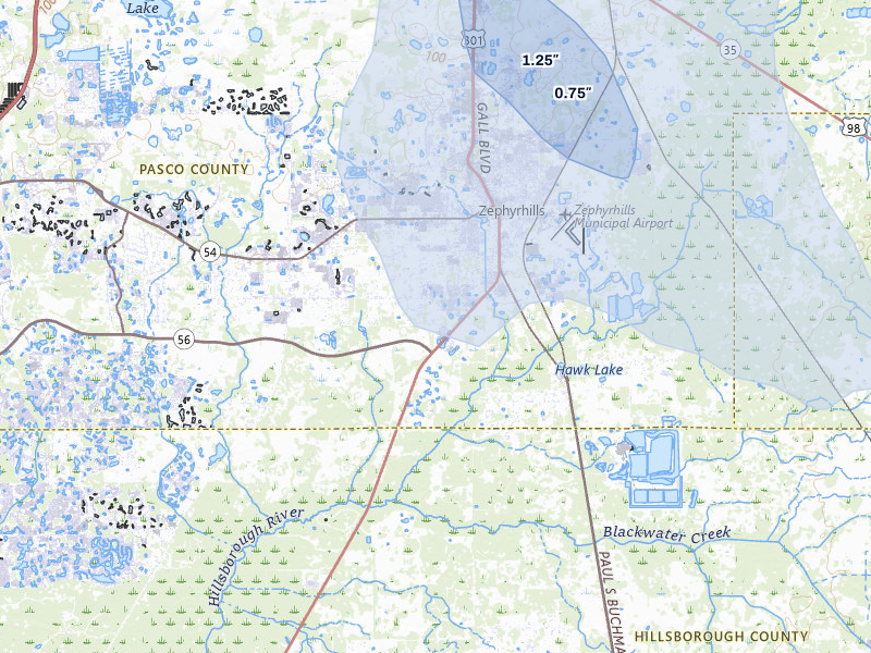 NEXRAD radar-signature map of the hail storm over Zephyrhills, FL on May 27, 2026