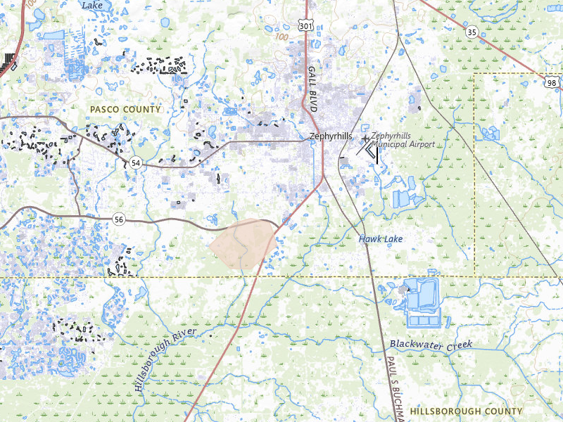 Radar-estimated hail-size map of the storm over Zephyrhills, FL on Aug 20, 2026