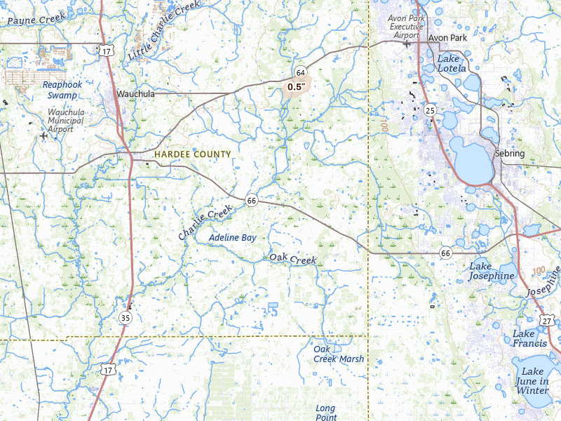 Radar-estimated hail-size map of the storm over Zolfo Springs, FL