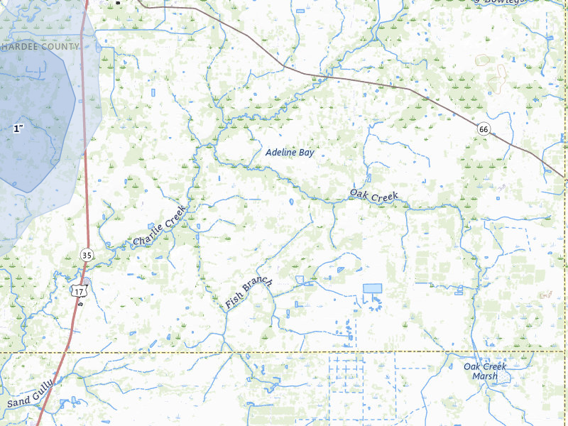 NEXRAD radar-signature map of the hail storm over Zolfo Springs, FL on May 15, 2026