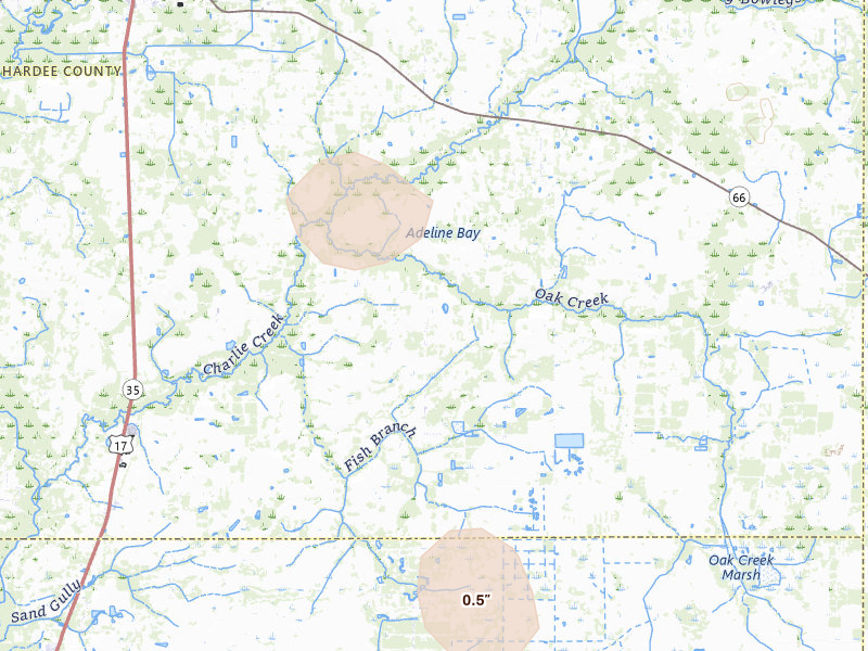 Radar-estimated hail-size map of the storm over Zolfo Springs, FL