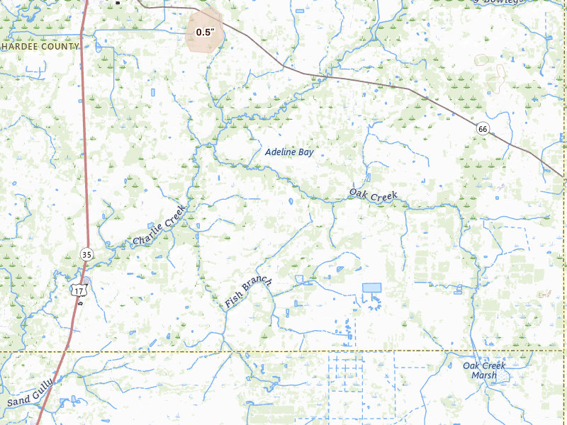 Radar-estimated hail-size map of the storm over Zolfo Springs, FL on Jun 25, 2026