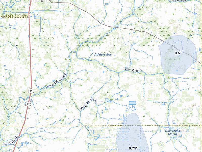 NEXRAD radar-signature map of the hail storm over Zolfo Springs, FL on Jul 7, 2026
