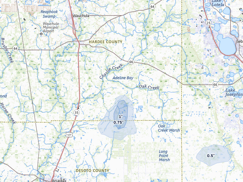 NEXRAD radar-signature map of the hail storm over Zolfo Springs, FL on Aug 10, 2026