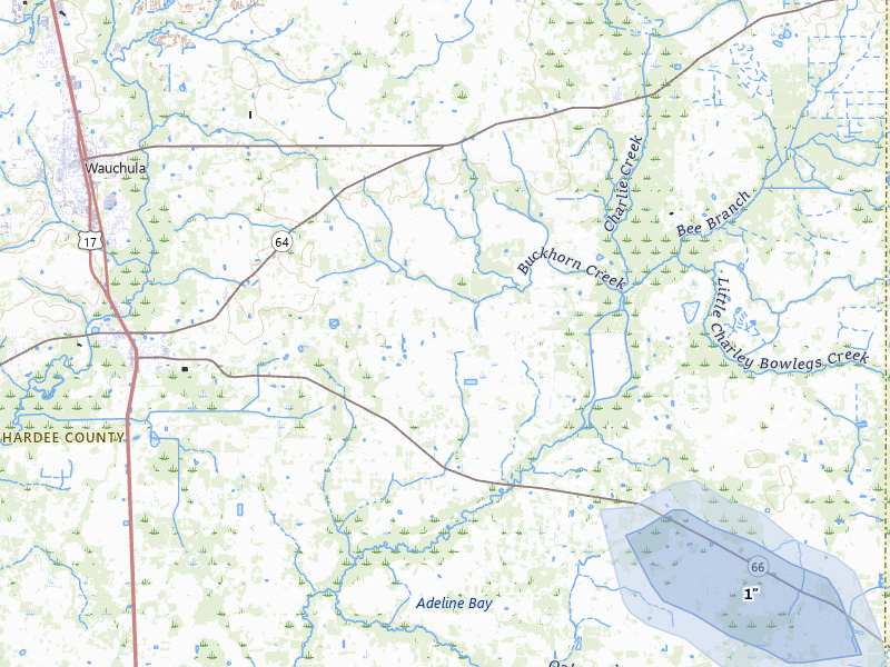 NEXRAD radar-signature map of the hail storm over Zolfo Springs, FL on Aug 21, 2026