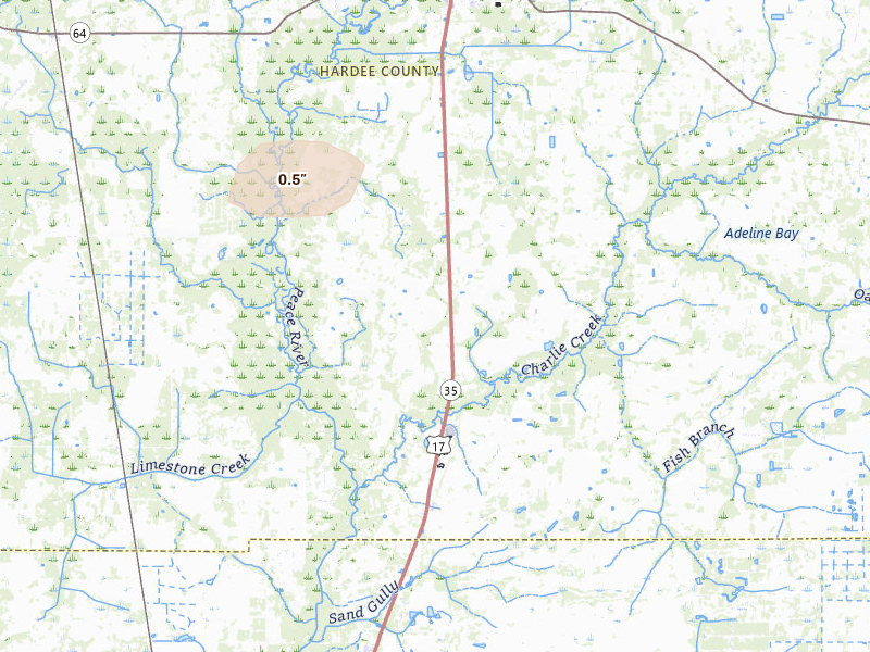 Radar-estimated hail-size map of the storm over Zolfo Springs, FL