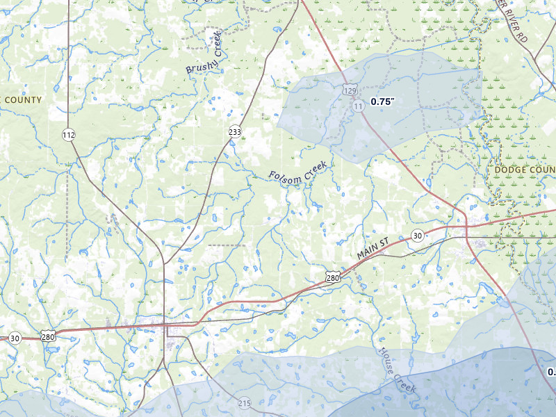 NEXRAD radar-signature map of the hail storm over Abbeville, GA on Jul 9, 2026