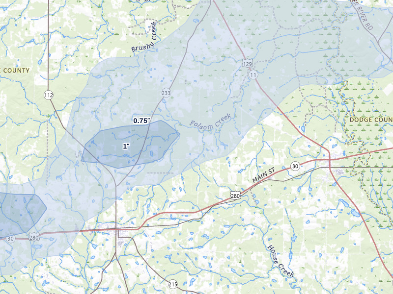 NEXRAD radar-signature map of the hail storm over Abbeville, GA on Jul 10, 2026