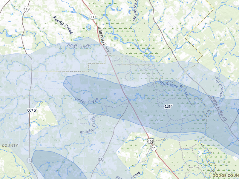 NEXRAD radar-signature map of the hail storm over Abbeville, GA on Aug 11, 2026