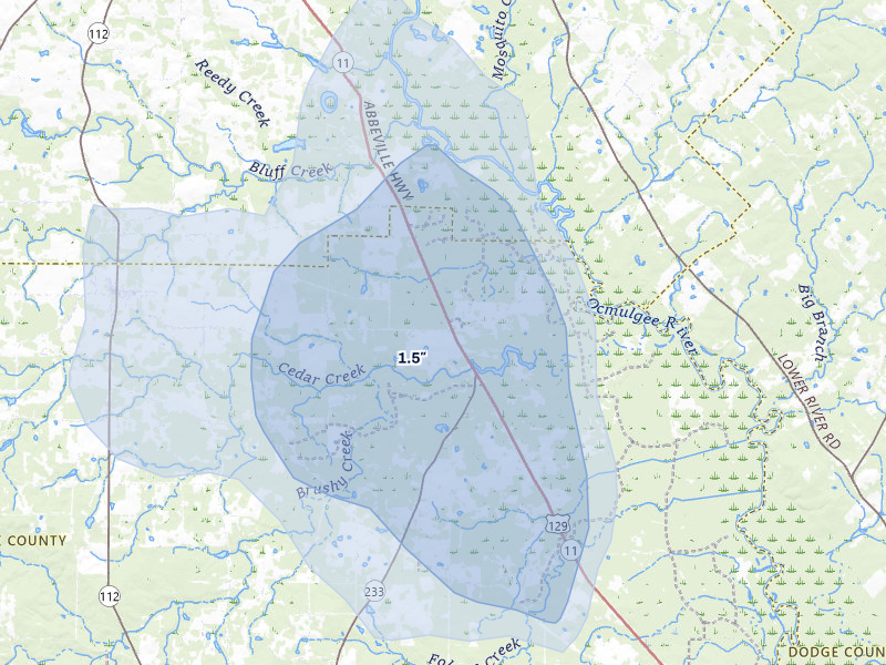 NEXRAD radar-signature map of the hail storm over Abbeville, GA on Aug 12, 2026