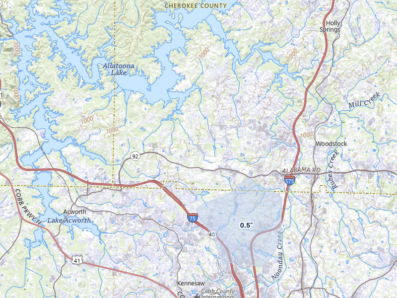 NEXRAD radar-signature map of the hail over Acworth, GA