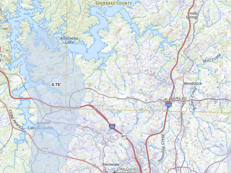 NEXRAD radar-signature map of the hail storm over Acworth, GA on Jul 28, 2026