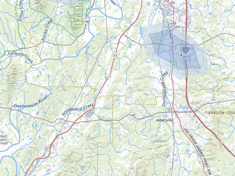 NEXRAD radar-signature map of the hail storm over Adairsville, GA on Jul 28, 2026