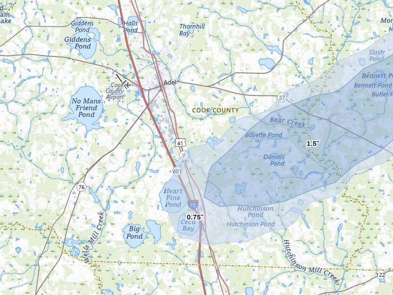 NEXRAD radar-signature map of the hail over Adel, GA