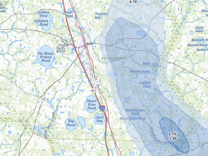 NEXRAD radar-signature map of the hail storm over Adel, GA on May 17, 2026