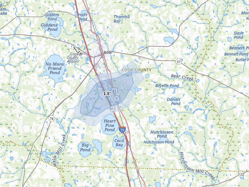 NEXRAD radar-signature map of the hail storm over Adel, GA on Aug 6, 2026