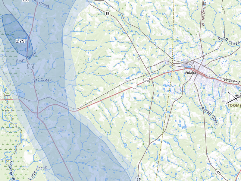 NEXRAD radar-signature map of the hail storm over Ailey, GA on May 17, 2026