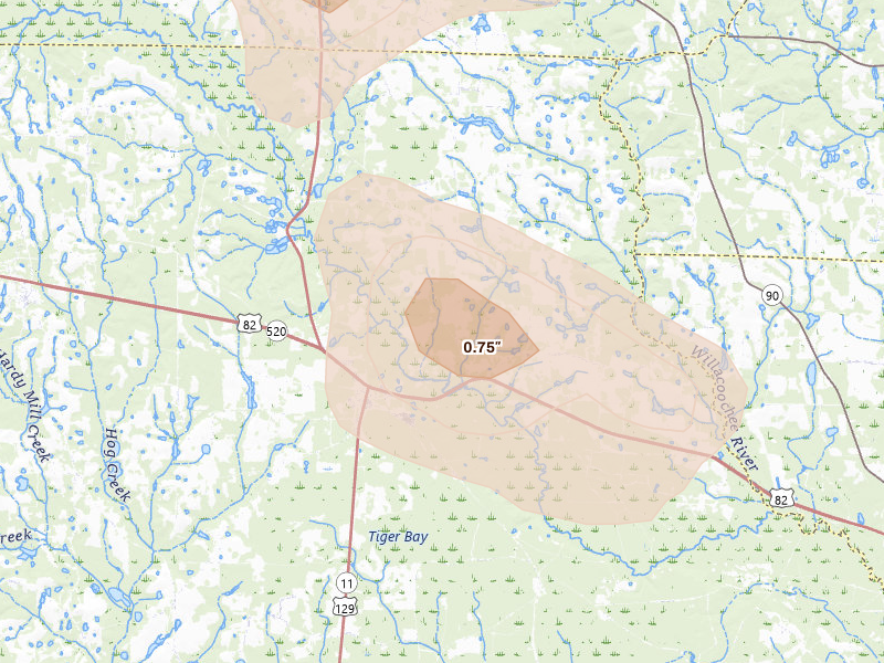 Radar-estimated hail-size map of the storm over Alapaha, GA on May 17, 2026