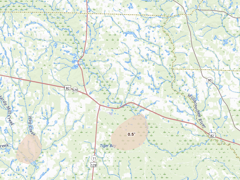 Radar-estimated hail-size map of the storm over Alapaha, GA on Jul 6, 2026