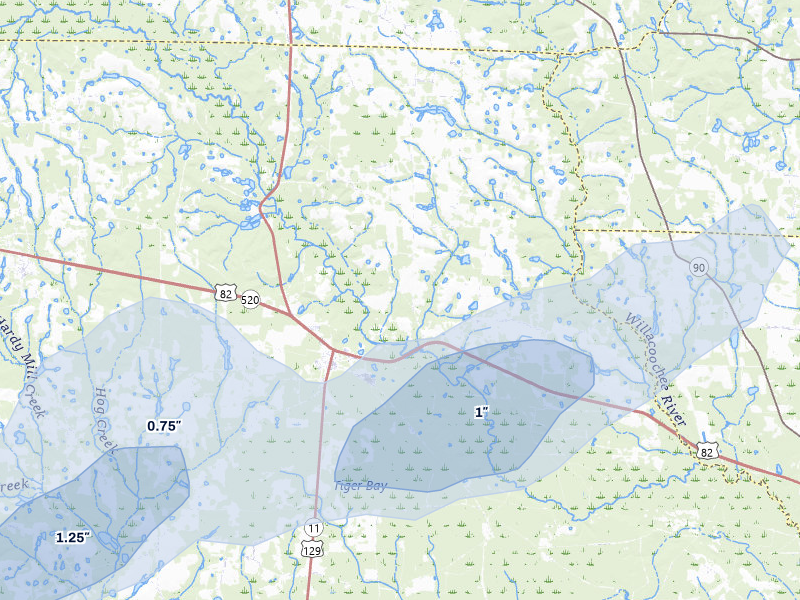 NEXRAD radar-signature map of the hail storm over Alapaha, GA on Jul 6, 2026
