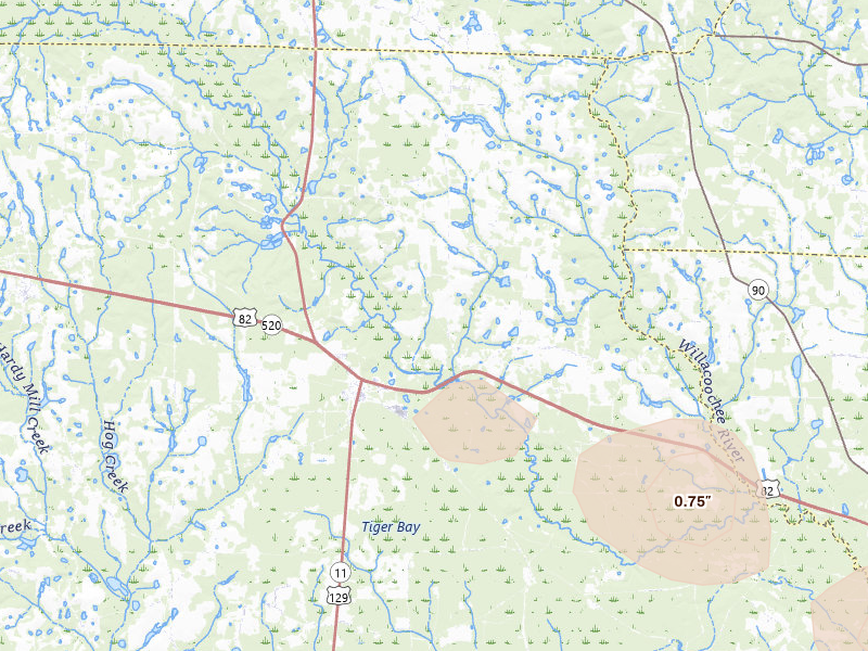 Radar-estimated hail-size map of the storm over Alapaha, GA on Aug 21, 2026