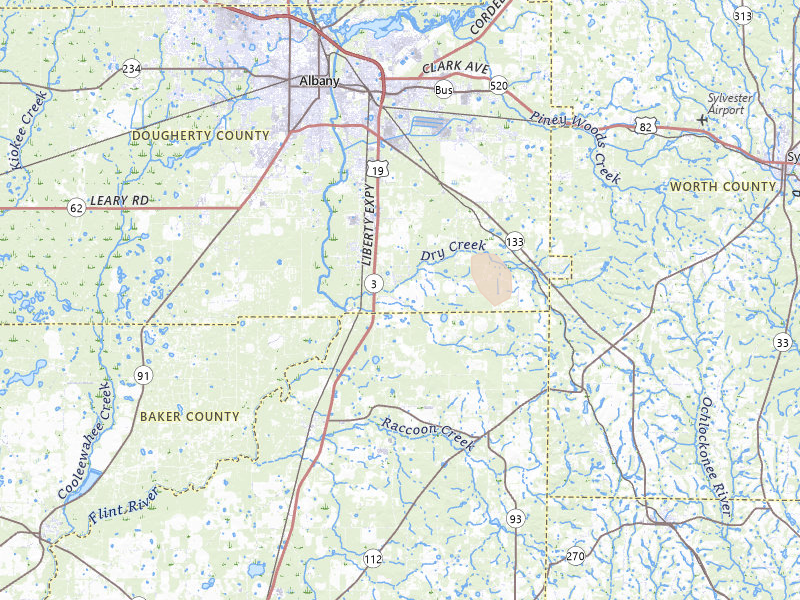 Radar-estimated hail-size map of the storm over Albany, GA on May 17, 2026
