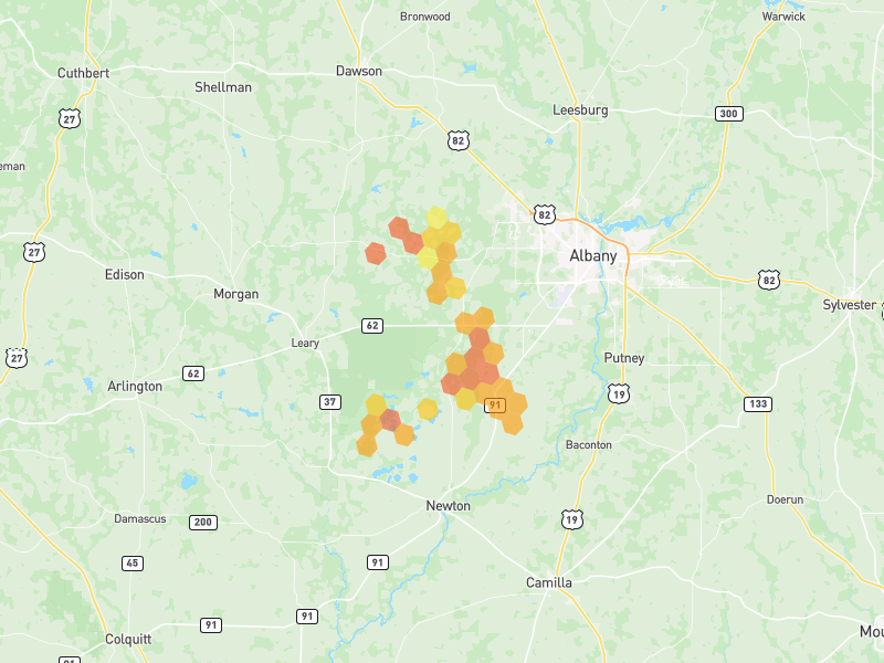 Hail map of Albany, GA on Jul 29, 2026, hail up to 1.75"