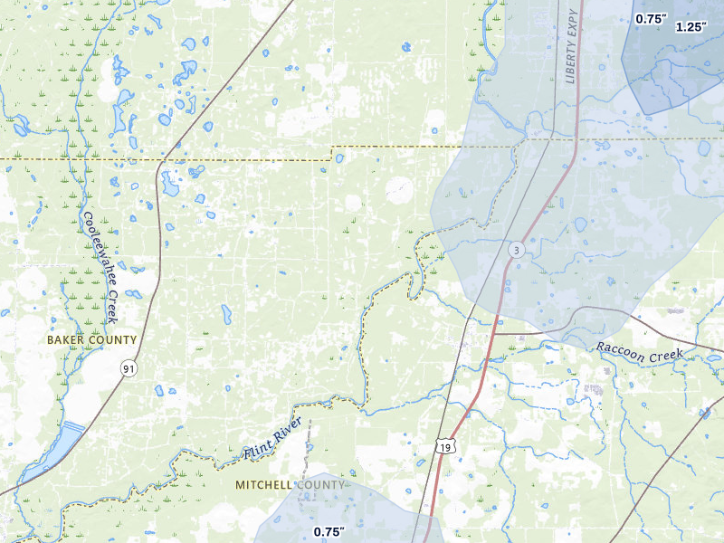NEXRAD radar-signature map of the hail storm over Albany, GA on Aug 13, 2026