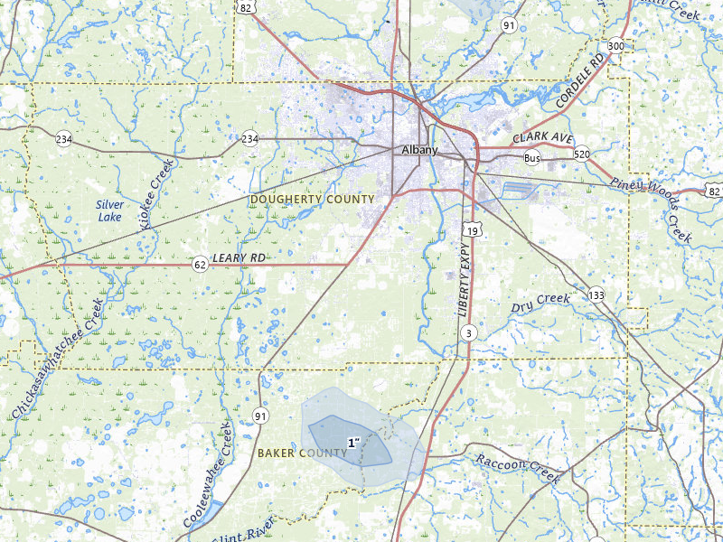 NEXRAD radar-signature map of the hail storm over Albany, GA on Aug 20, 2026