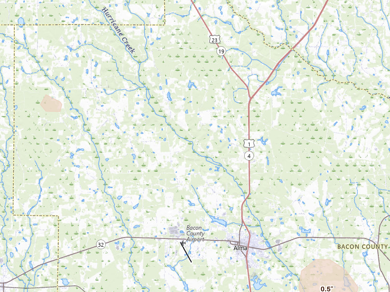 Radar-estimated hail-size map of the storm over Alma, GA on Jul 25, 2026
