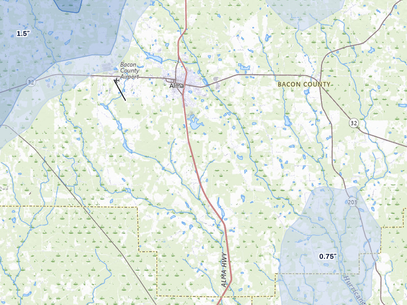 NEXRAD radar-signature map of the hail storm over Alma, GA on Aug 25, 2026