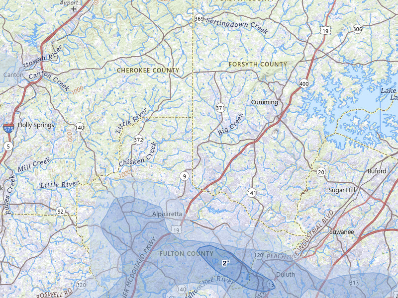 NEXRAD radar-signature map of the hail over Alpharetta, GA