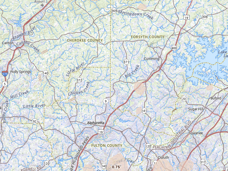 Radar-estimated hail-size map of the storm over Alpharetta, GA on Jul 4, 2026