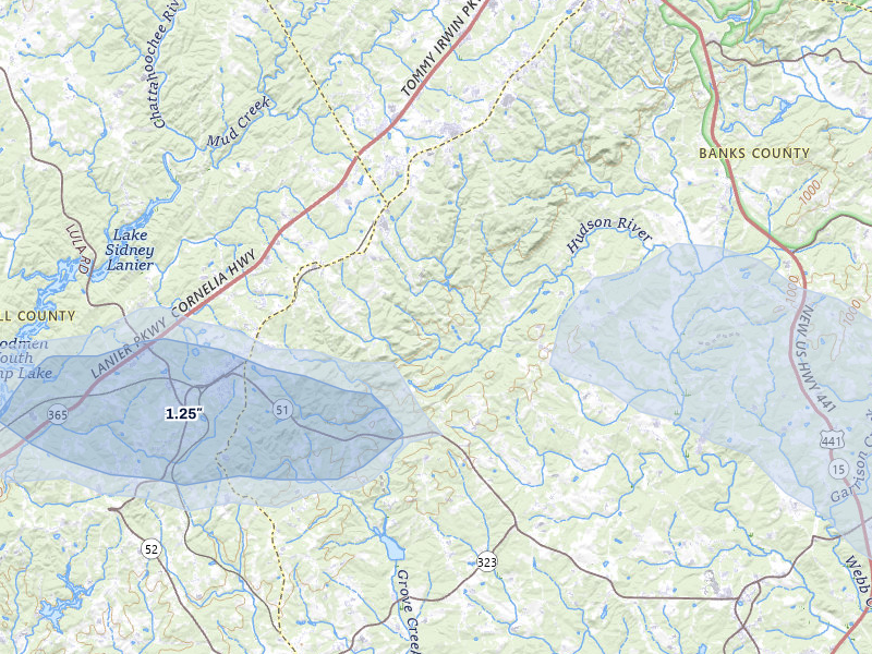 NEXRAD radar-signature map of the hail storm over Alto, GA on Jul 2, 2026