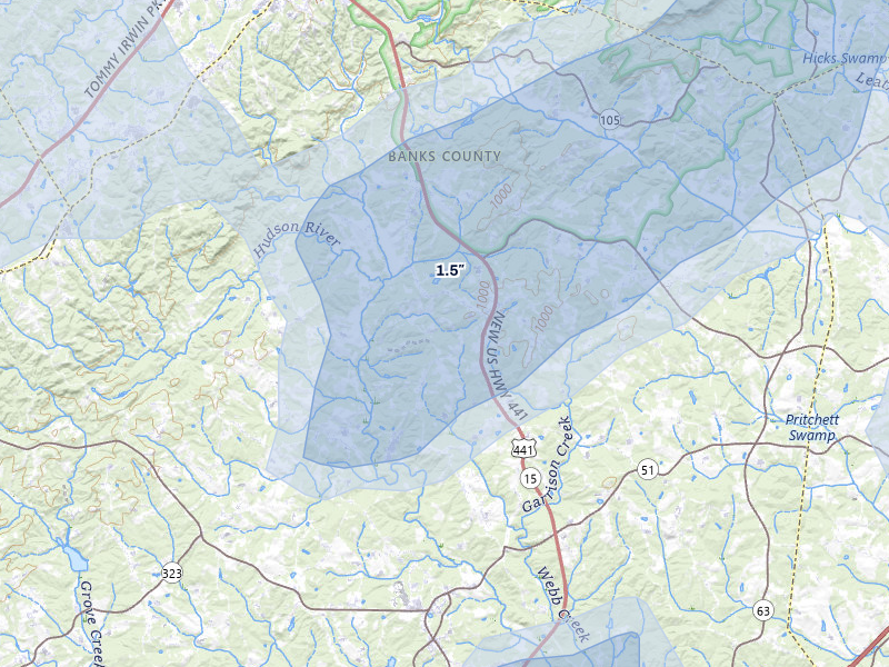 NEXRAD radar-signature map of the hail storm over Alto, GA on Aug 2, 2026