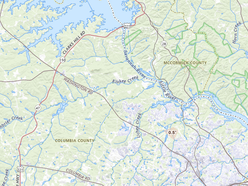 Radar-estimated hail-size map of the storm over Appling, GA on Jul 17, 2026