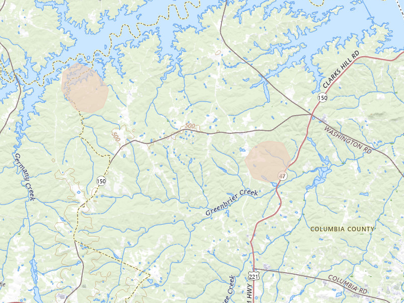 Radar-estimated hail-size map of the storm over Appling, GA on Aug 6, 2026