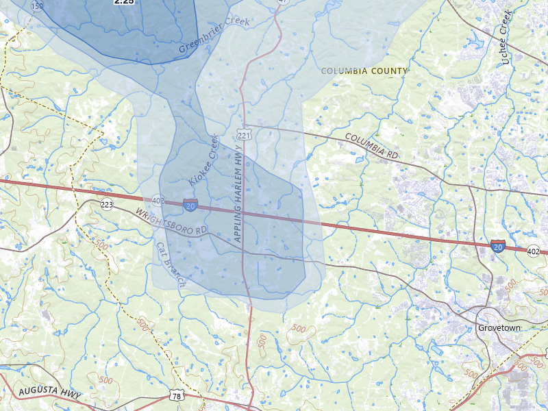 NEXRAD radar-signature map of the hail storm over Appling, GA on Aug 21, 2026