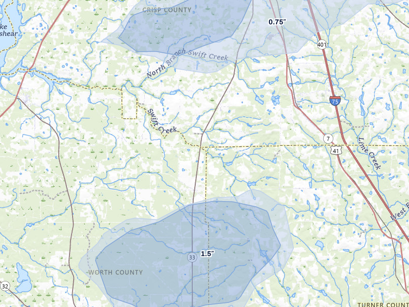 NEXRAD radar-signature map of the hail storm over Arabi, GA on Jul 10, 2026
