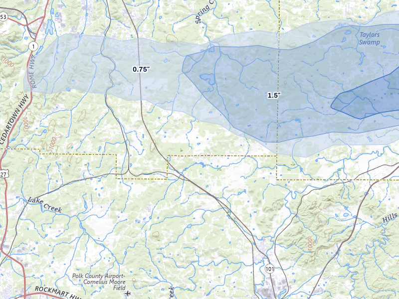 NEXRAD radar-signature map of the hail storm over Aragon, GA on Jul 3, 2026