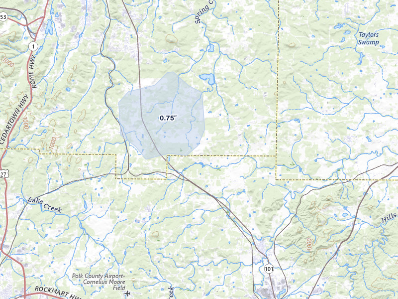 NEXRAD radar-signature map of the hail over Aragon, GA