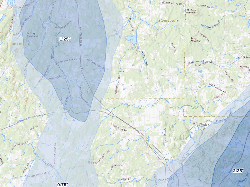 NEXRAD radar-signature map of the hail storm over Aragon, GA on Sep 21, 2026