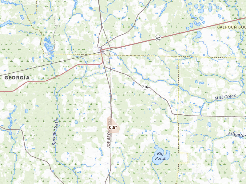 Radar-estimated hail-size map of the storm over Arlington, GA on Jul 17, 2026