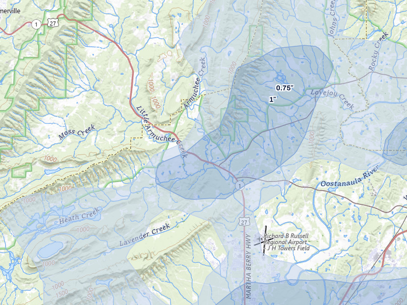 NEXRAD radar-signature map of the hail storm over Armuchee, GA on Jul 3, 2026