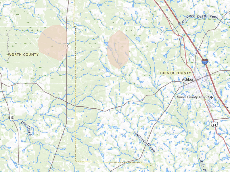 Radar-estimated hail-size map of the storm over Ashburn, GA on May 22, 2026