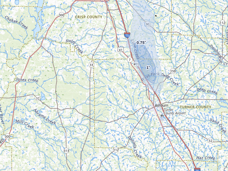 NEXRAD radar-signature map of the hail storm over Ashburn, GA on Aug 9, 2026