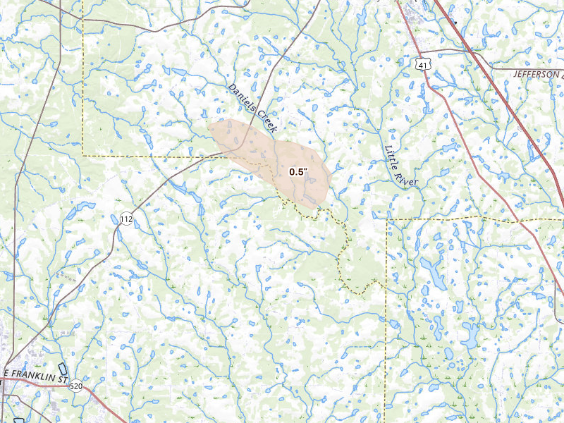Radar-estimated hail-size map of the storm over Ashburn, GA on Aug 12, 2026
